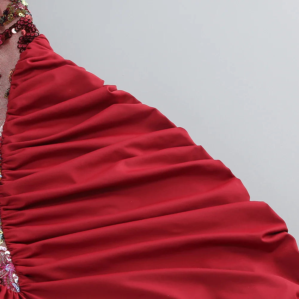Sexy Red Floral High-Neck Bodycon Dress with Pleated Detailing – Halter Sleeveless Evening Gown | Stylish Party Wear
