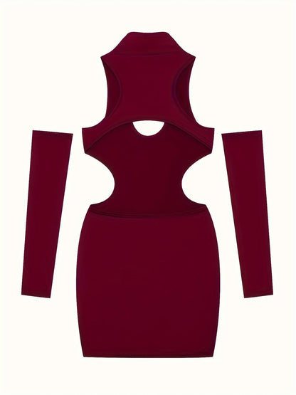 Spring and Summer New Style Dress Europe and the United States Sexy Solid Color Hollow Neck Tight Hip Dress