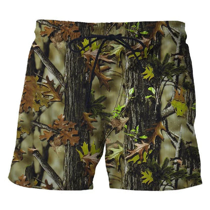 Men's 3D Camo Leaf Print Beach Shorts – Oversized Casual Board Shorts