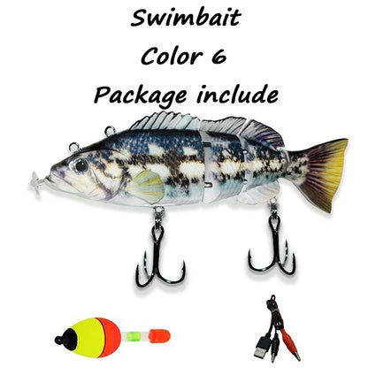 USB Rechargeable Electric Swimbait Lure – 4-Segment Auto Swimming, 13cm, 7 Colors