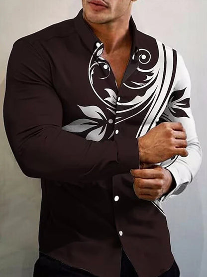 2023  New Arrival Fashion Shirts For Men Casual flowers Print  Long Sleeve Button Top Men's Clothing Oversized