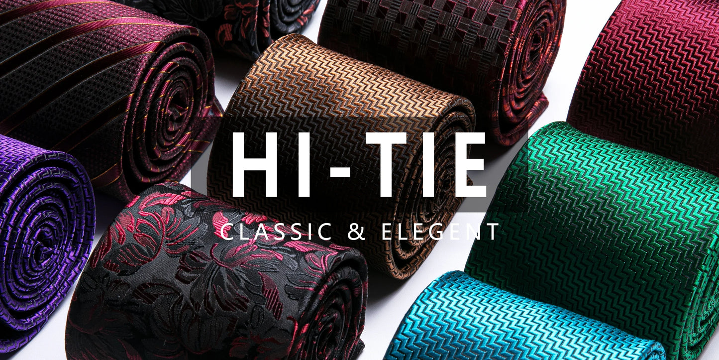 Hi-Tie Champagne Gold-color Silk Mens Elegant Ties Fashion Mens Necktie Pocket Square Cufflinks Set Business Party Wedding