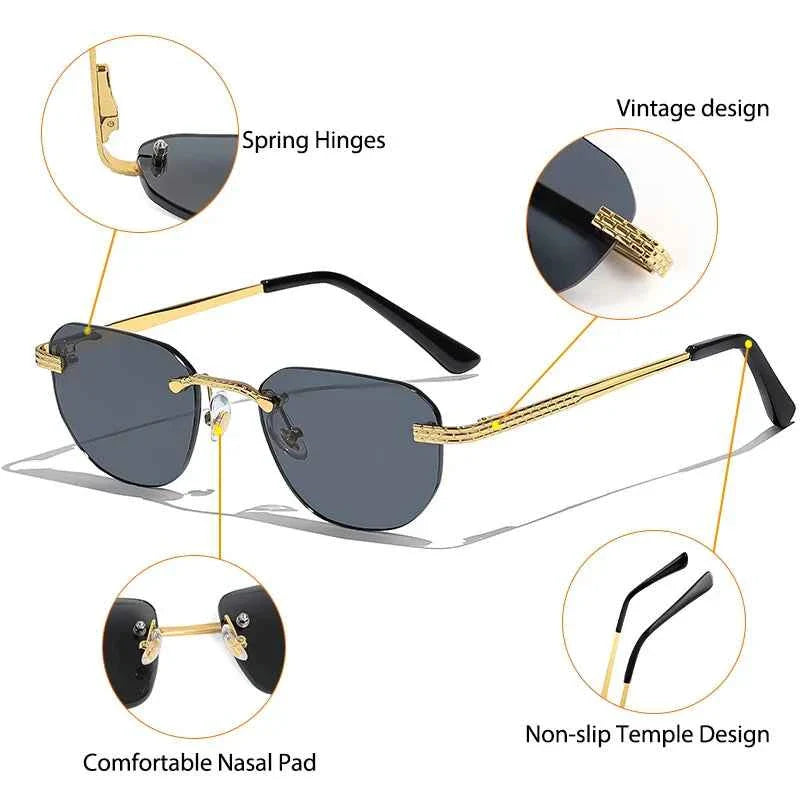 CATERSIDE New Retro Rimless Sunglasses Men Pilot Cupronickel Frame Brand Design Sun Glasses Women Festival Party Travel Eyewear