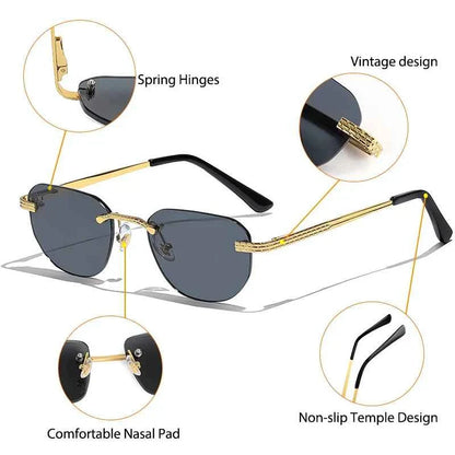 CATERSIDE New Retro Rimless Sunglasses Men Pilot Cupronickel Frame Brand Design Sun Glasses Women Festival Party Travel Eyewear