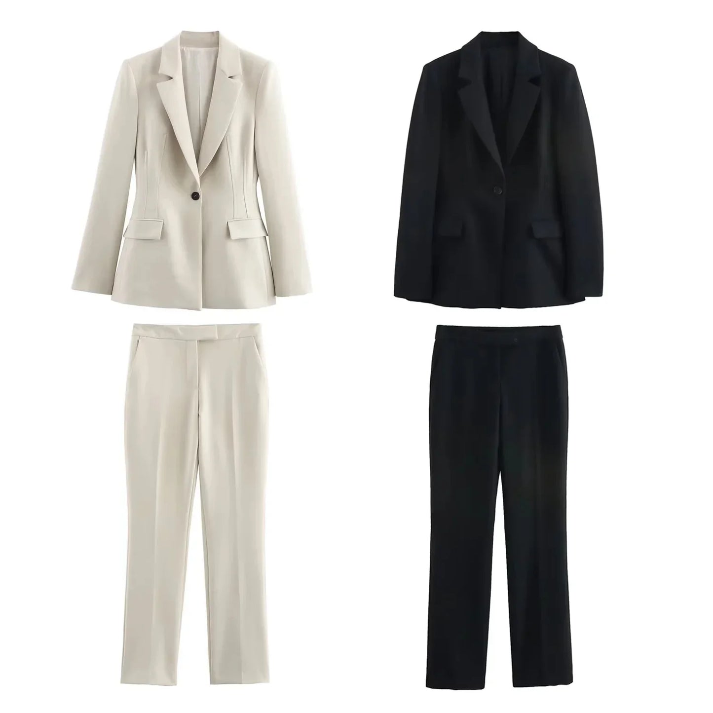 KONDALA 2026 Spring Summer Elegant Office Lady Solid Suits Fashion Slim Single Button Shrug Blazers Chic Zipper Flare Pants
