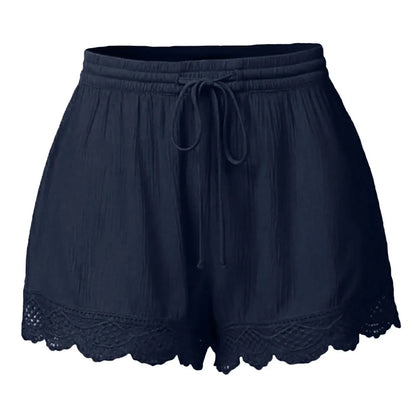 Women Lace Up Shorts Summer Casual Elastic Waist Wide Leg Sweat Fitness Running Short 2024 High Quality Thick Fabric Mini Shorts