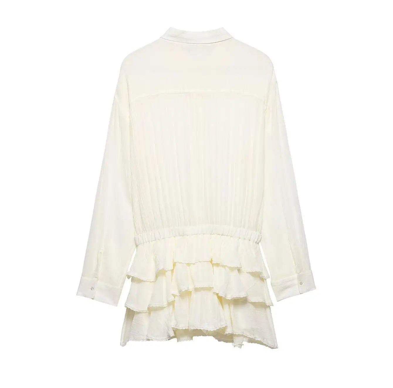 Fashion Women's Ruffle Dress Sexy Long Sleeve Semi Sheer Mini Dresses 2026 Chic Summer Casual Tierred Solid Short Dress Lady
