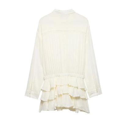 Fashion Women's Ruffle Dress Sexy Long Sleeve Semi Sheer Mini Dresses 2026 Chic Summer Casual Tierred Solid Short Dress Lady