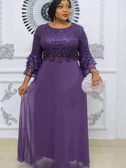 Elegant Women Evening Dresses Luxury Sequin Chiffon Long Dress African Dashiki Outfits Party Prom Birthday Gowns Female Clothing
