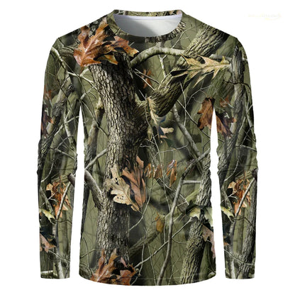 Men's Forest Camo Hunting Long Sleeve T-Shirt – Oversized Quick-Dry Tee
