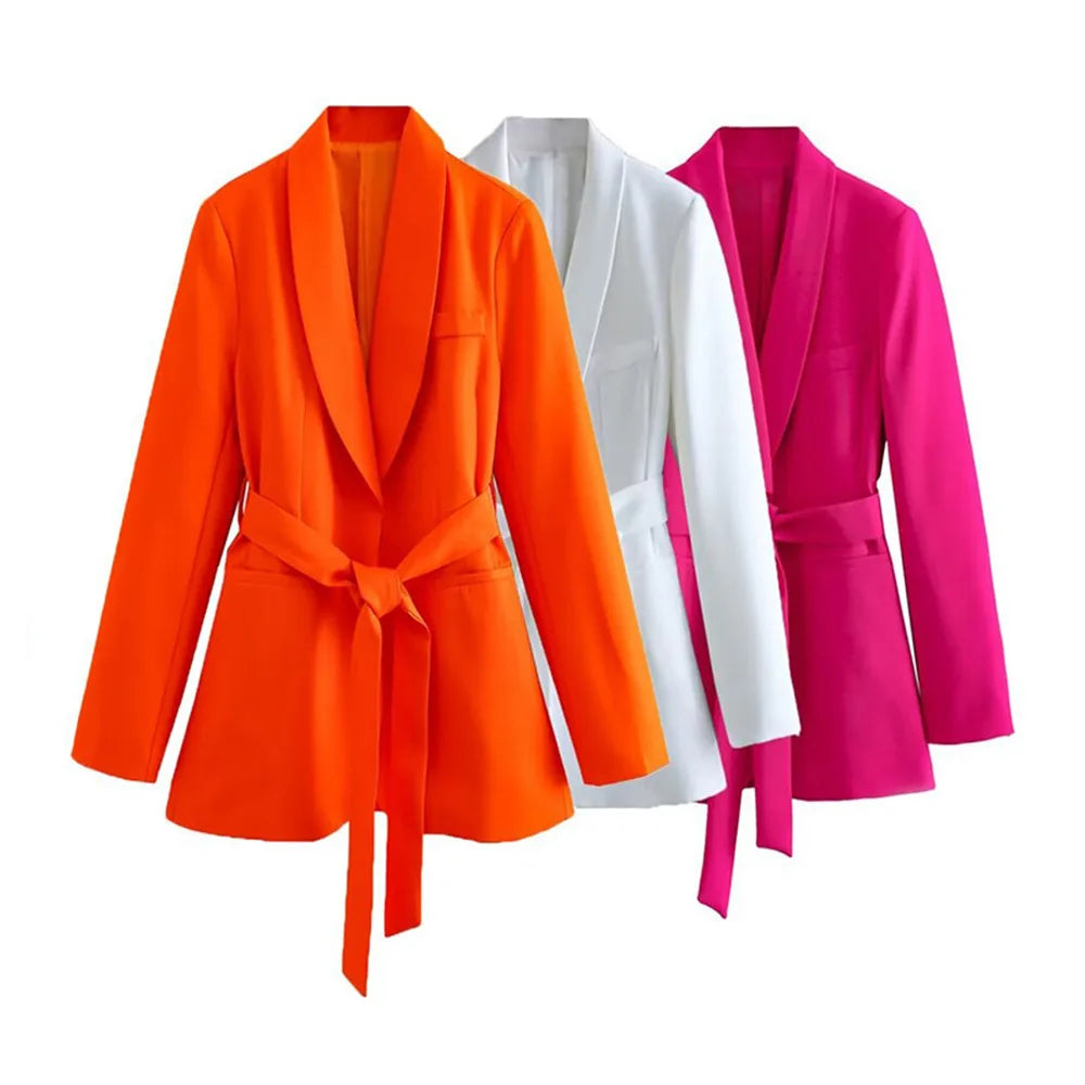 Spring and Autumn Women's Casual Blazer Chic Outerwear Slim Straight Pants Long Sleeve V-Neck Belted Office Commuter Suit Set