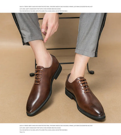 Men's Casual Leather Shoes Fashionable Simple Lace-Up Business Formal Shoes Large Size New Model Comfortable Rubber Sole