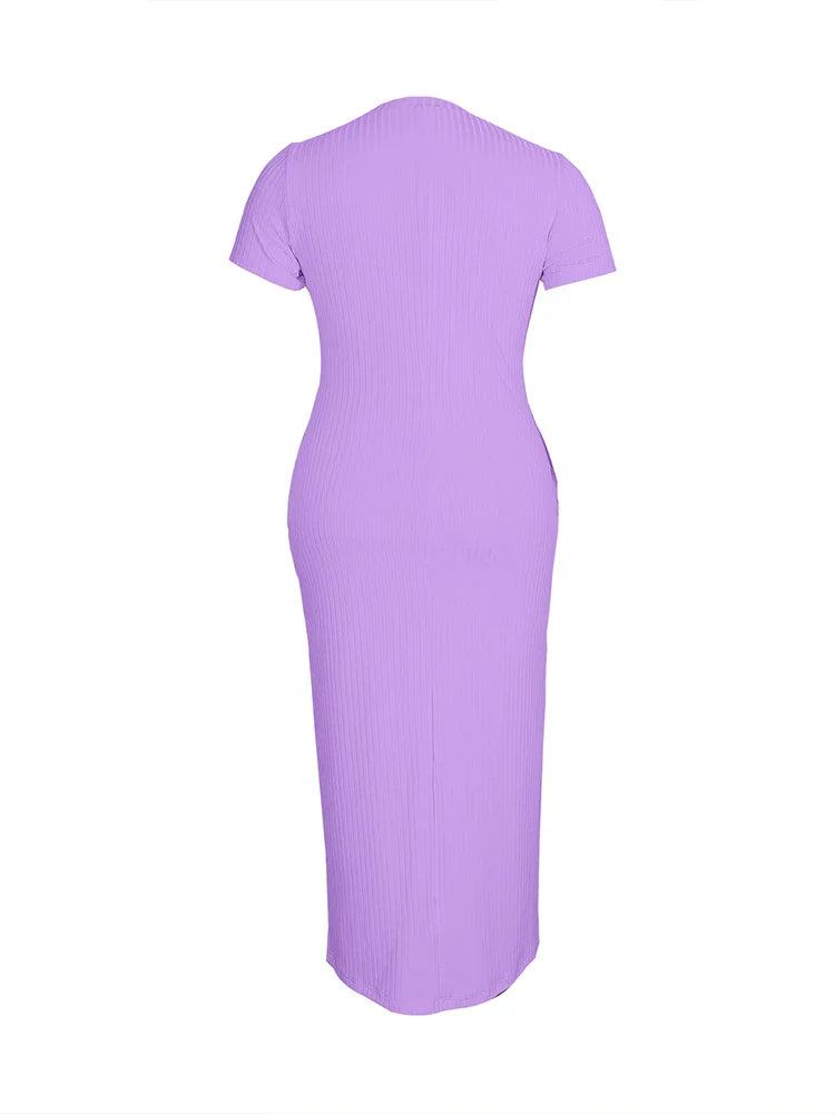 Plus Size 2024 Summer New Round Neck Short Sleeve Slim Hottie  Ladies' Stylish Summer Solid Versatile Bodycon Dress