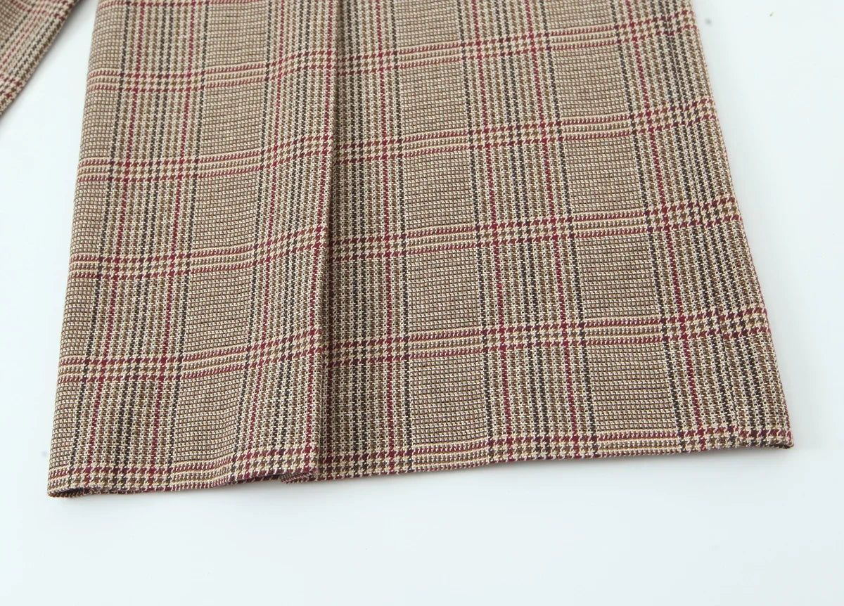 DUOPERI Women's 2 Piece Set Plaid Single Breasted Blazer & Side Zipper Calf-Length Trousers Casual Female Chic Lady Pants Sets