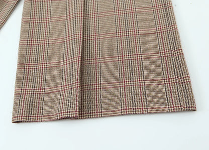 DUOPERI Women's 2 Piece Set Plaid Single Breasted Blazer & Side Zipper Calf-Length Trousers Casual Female Chic Lady Pants Sets