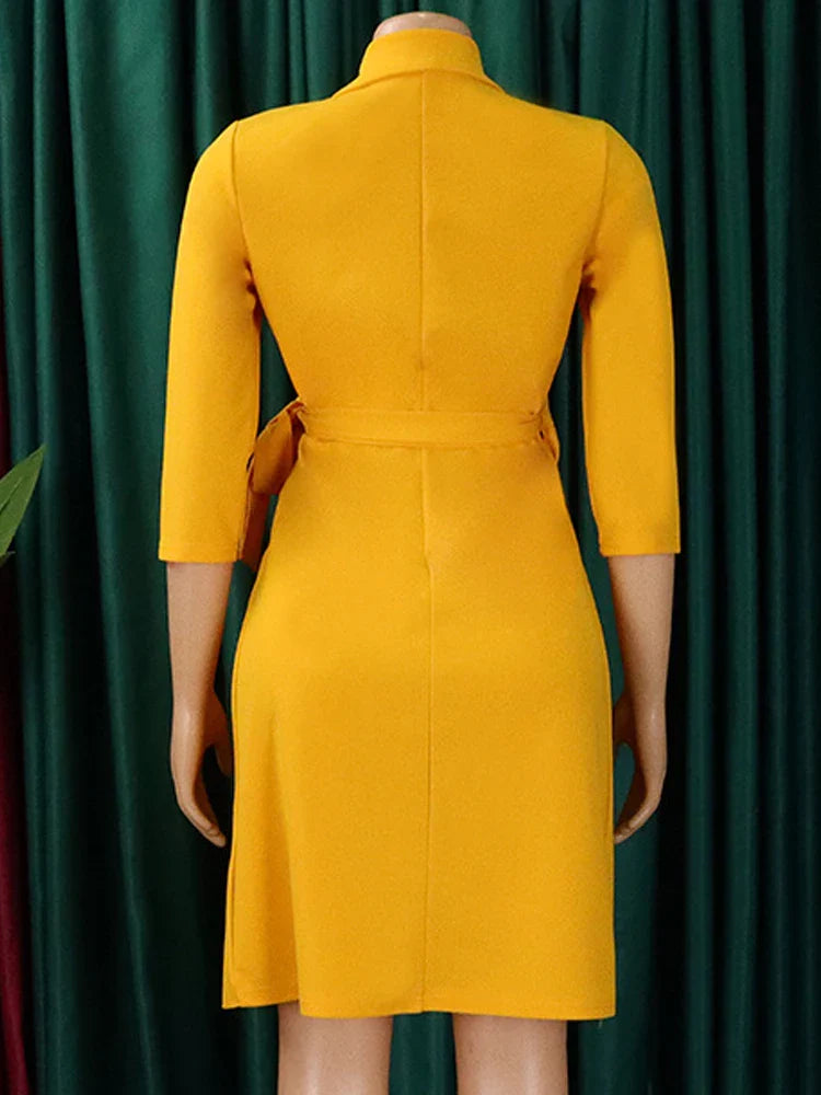 FairyShely 2025 Summer Solid Plus Size Folds Dress Women Long Sleeve Large Big Dresses Lady Belt Party Tight Curvy Short Dress