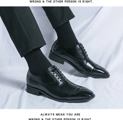 Casual Fashionable Men's Leather Shoes Trendy Business Formal Shoes Breathable Low Top Lace-Up Slip-On round Toe Rubber Sole