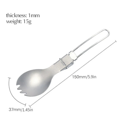 Tiartisan Titanium Foldable Cutlery Set - Portable Fork Spoon Knife for Outdoor Camping Hiking