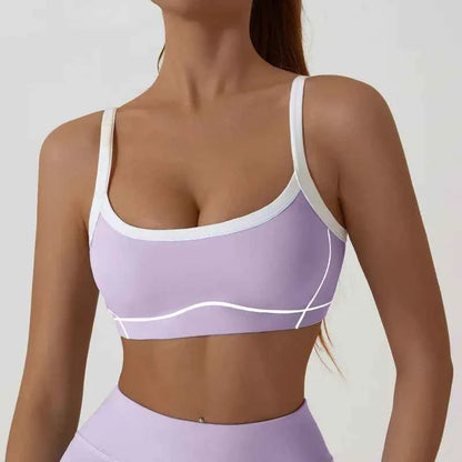 Women's Shock-Absorbing Sports Bra – Color Block Full Cup Breathable Gym & Yoga Tube Top