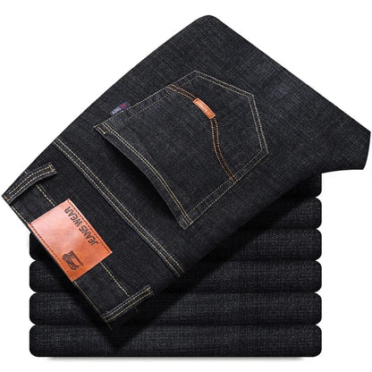 New Men Comfortable Soft Business Fashion Straight Casual Denim Trousers Male Brand Clothing Light Luxury Stretch Slim Fit Pants