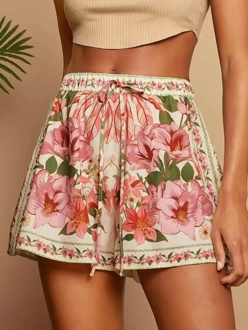 Women's Tropical Print High Waist Shorts – Elegant Casual Vacation Short Pants