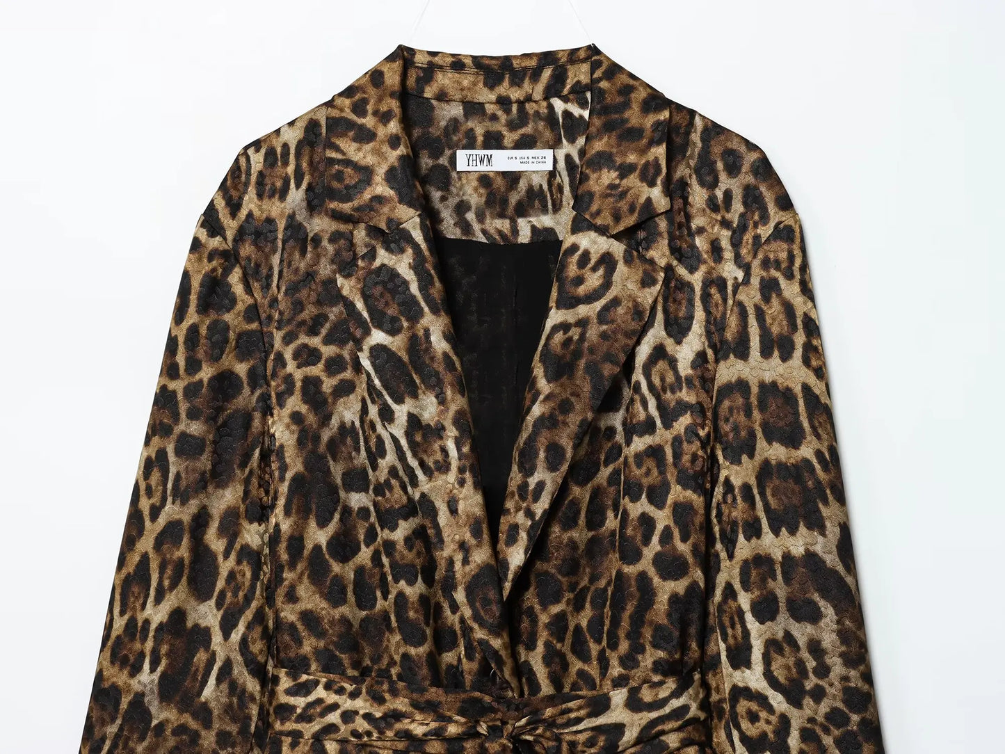 HH Women Autumn 2-Piece Set Chic Leopard Print Turn-Down Collar Pockets Belt Design Blazers+High Waist Zipper Wide-Leg Pants