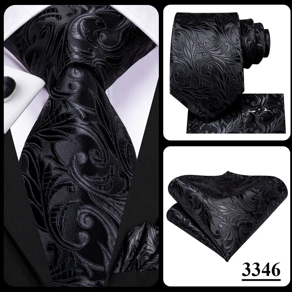 Hi-Tie 8.5cm Business Black Solid Paisley 100% Silk Men's Tie Neck Strip Ties for Men Formal Luxury Wedding Neckties Gravatas