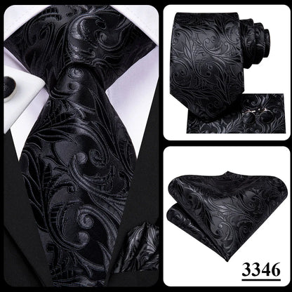 Hi-Tie 8.5cm Business Black Solid Paisley 100% Silk Men's Tie Neck Strip Ties for Men Formal Luxury Wedding Neckties Gravatas