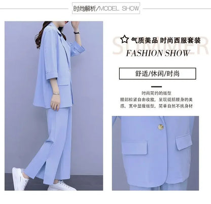 2026 Women Spring New Casual Blazers Jacket Trousers Matching Set Korean Elegant Loose Suit Coat Pants Two Piece Female Clothing