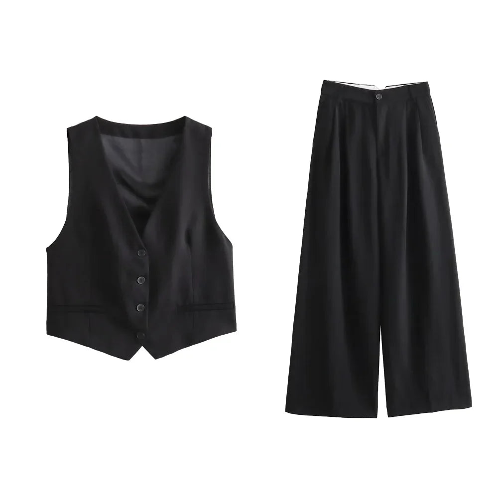 Autumn/Winter New Women's Wear New Fashion Style Slim Fit Short Tank Top Vest Wide Leg Pants Set