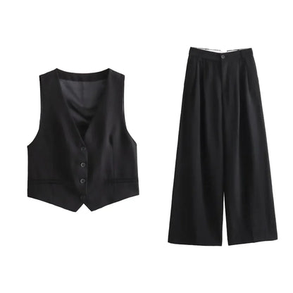 Autumn/Winter New Women's Wear New Fashion Style Slim Fit Short Tank Top Vest Wide Leg Pants Set