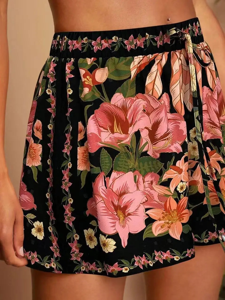 Women's Tropical Print High Waist Shorts – Elegant Casual Vacation Short Pants