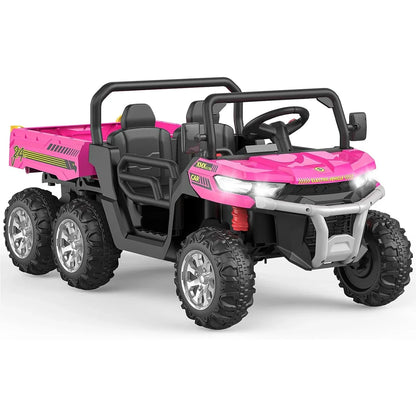 24V 2 Seater 6 Wheel Ride On Dump Truck with Parent Remote Control, 4WD Electric Car for Kids UTV Style Dump Bed & Music Horn