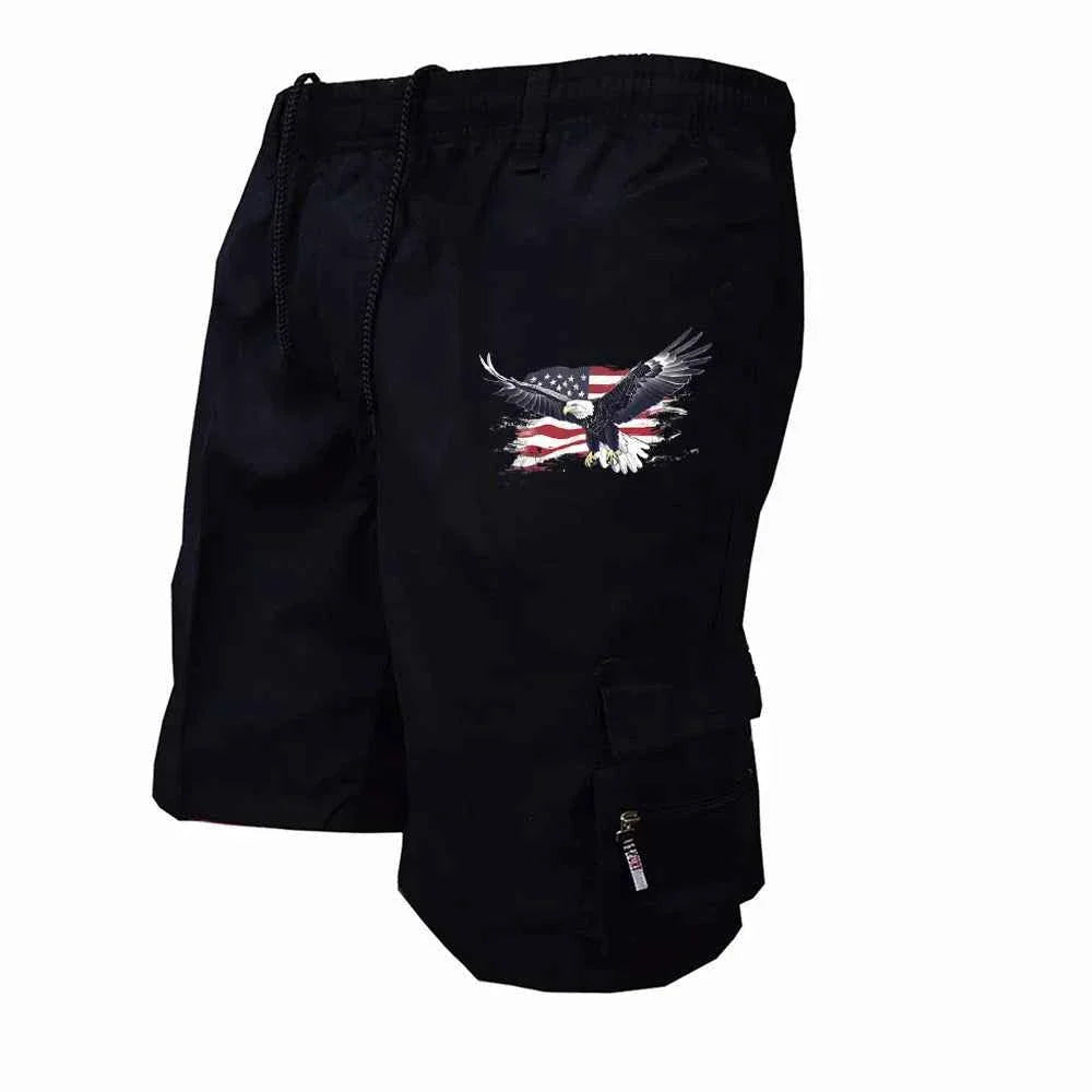 Male Cargo Shorts Elastic Waist Cycling Shorts Multi-pockets Loose Work Short Pants Outdoor Sport Printed Casual Shorts