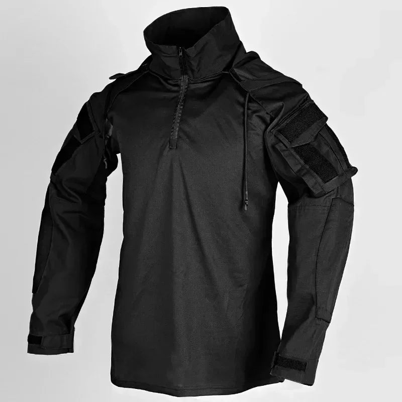 Men's Tactical Camo Hooded Combat Shirt – Long Sleeve, Quick-Dry, Sizes S–XXXL
