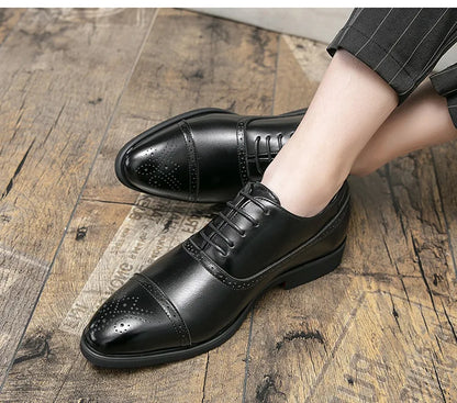 Men's Casual Leather Shoes Fashionable Simple Lace-Up Business Formal Shoes Large Size New Model Comfortable Rubber Sole