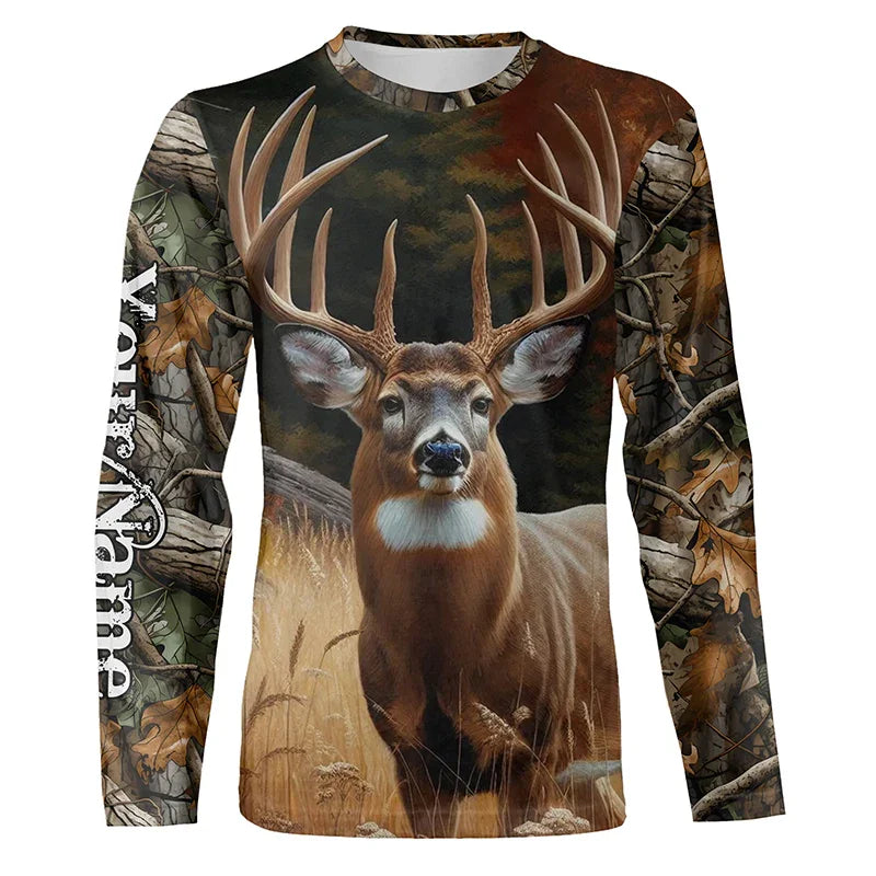 Men's 3D Wild Boar Camo Hunting T-Shirt – Long Sleeve Streetwear Tee