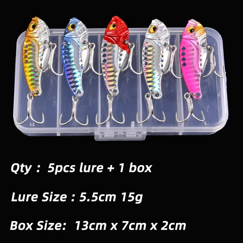 5pcs Metal VIB Fishing Lure Set – Vibration Spoon Hard Bait Crankbait Wobbler Swimbait Cicada 3/7/10/15/20g