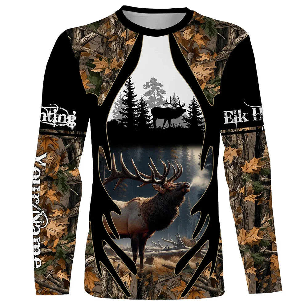 Men's 3D Wild Boar Camo Hunting T-Shirt – Long Sleeve Streetwear Tee