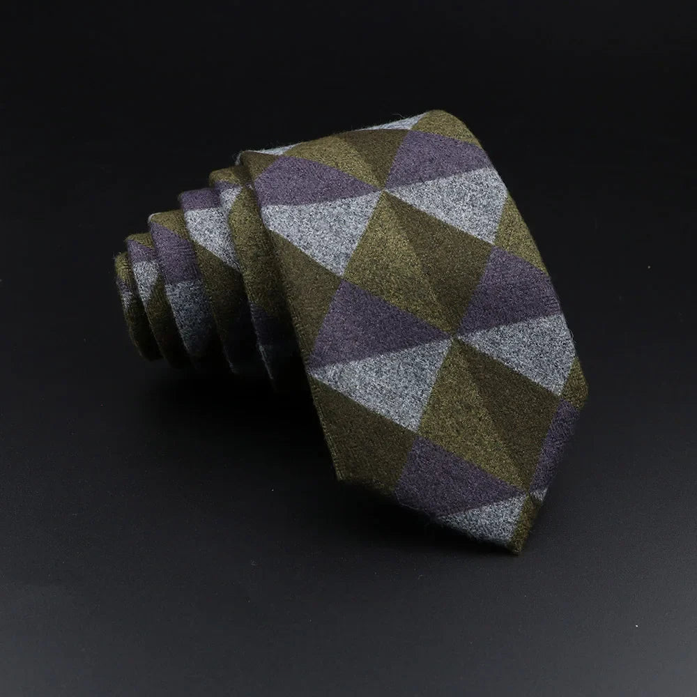Men's Plaid Tie Cotton Black Grey Red Necktie Handmade Wool Narrow Collar Ties Wedding Business Party Suit Shirt Gift Accessory