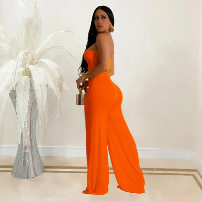 Summer Sexy Backless Women's Jumpsuit Fashionable Slim Fit Elegant Package hip Wide Leg Long Pants Female Party Jumpsuit 2025