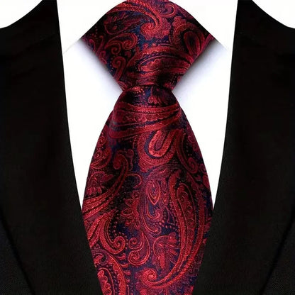 Luxury 8CM Mens Necktie Red Color Solid Stripes Paisley Ties For Man Groom Jacquard Woven Neck Tie For Business Wedding Party