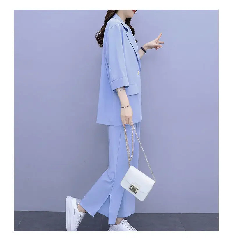 2026 Women Spring New Casual Blazers Jacket Trousers Matching Set Korean Elegant Loose Suit Coat Pants Two Piece Female Clothing