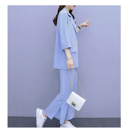 2026 Women Spring New Casual Blazers Jacket Trousers Matching Set Korean Elegant Loose Suit Coat Pants Two Piece Female Clothing