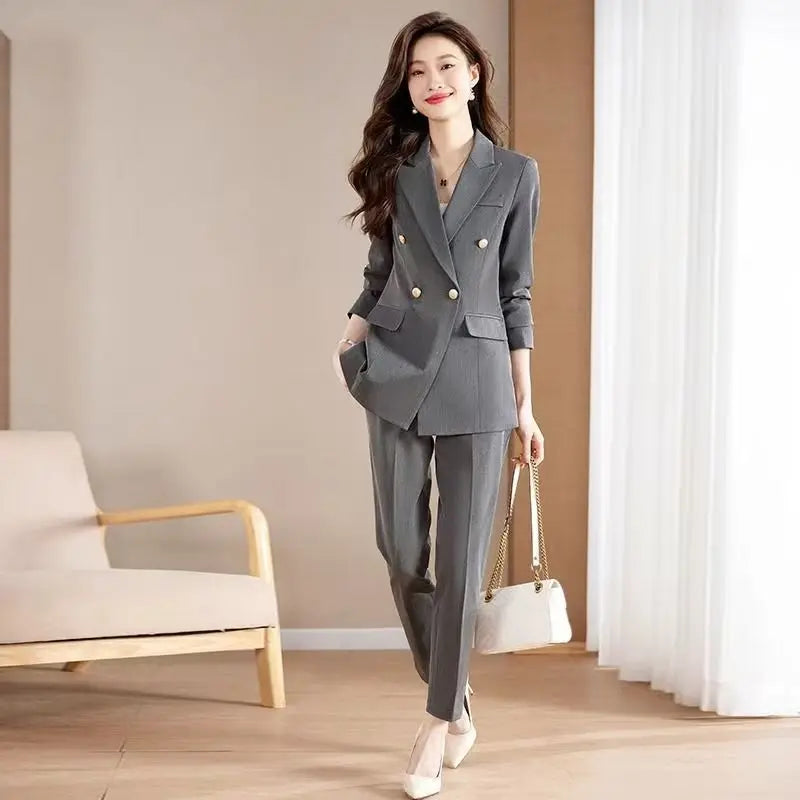 Black Career Suit Set for Women Spring Autumn 2025 New Style Student Uniform Long Sleeve Polyester Fiber Workwear Pants