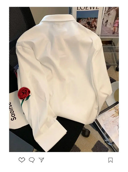 2023 New Spring and Autumn Fashionable Temperament Romantic Three-dimensional Rose Men's Casual Loose Design Sense Niche Shirt