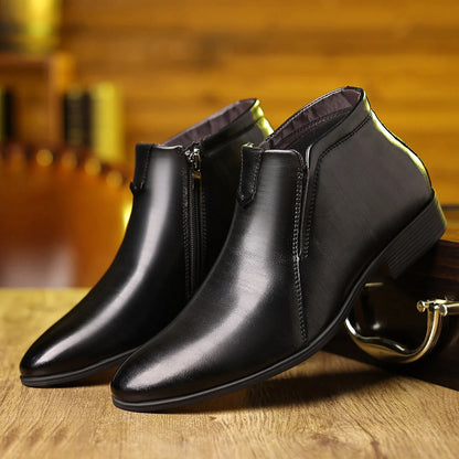 Retro Men Ankle Boots Luxury High-top Men Leather Shoes High Quality Non-Slip Motorcycle Boots Fashion Zipper Men Boots Big Size