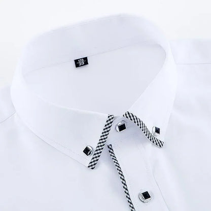 Spring and Autumn Men Dress Shirt Long Sleeve Trim Business Casual Solid Color Shirt Slim Fit White Base Layer Shirt for Male
