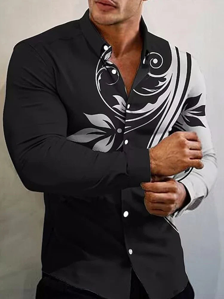 2023  New Arrival Fashion Shirts For Men Casual flowers Print  Long Sleeve Button Top Men's Clothing Oversized