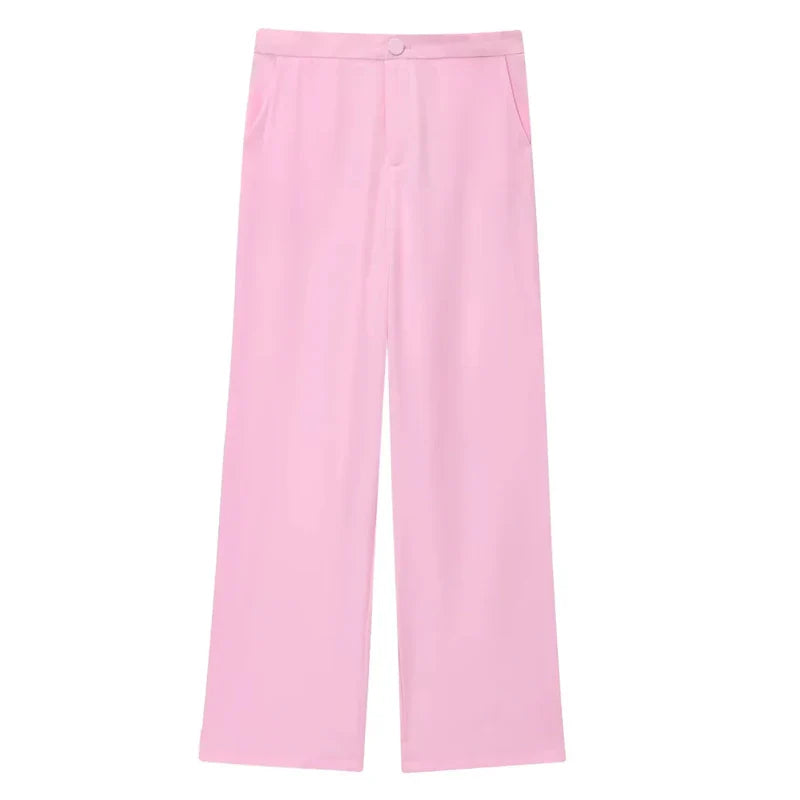 HXAO Woman Suits Blazer And Pants Feathe Long Sleeve Formal Pants Sets 2 Piece Set Office Casual Pink Suit Blazer Sets Two-Piece